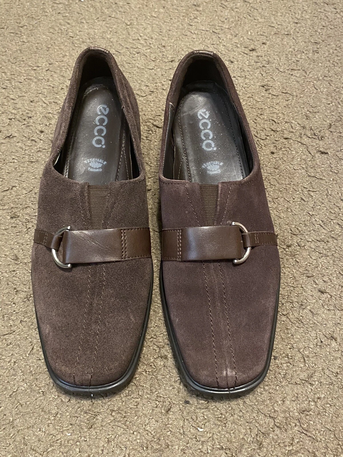 Mocassini slip on da donna Ecco marrone pelle scamosciata fibbia Oxford taglia 8 EU 39