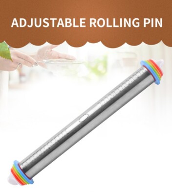 17 in Stainless Steel Adjustable Rolling Pin w/Thickness Rings for Baking