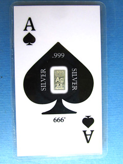 Playing Cards (ACE of SPADES) with 2.5 Grain .999 Fine Silver Bar