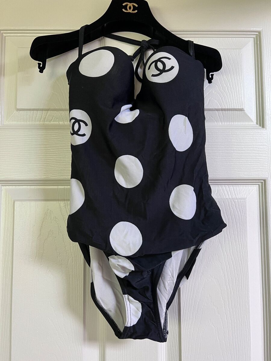 CHANEL VINTAGE 97P BLACK ONE-PIECE CC LOGO SWIMSUIT BRA CHANEL VINTAGE 97P BLACK ONE-PIECE CC LOGO SWIMSUIT BRA