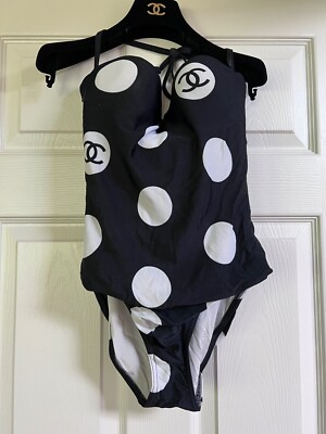 CHANEL VINTAGE 97P BLACK ONE-PIECE CC LOGO SWIMSUIT BRA CHANEL VINTAGE 97P BLACK ONE-PIECE CC LOGO SWIMSUIT BRA