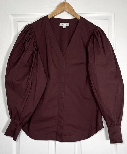 Cos Women's Burgundy Tunic Blouse Shirt Balloon Sleeves Size UK 12 EUR 38 - Picture 5 of 13