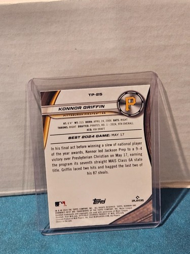 2024 Bowman's Best - Top Prospects Konnor Griffin #TP-25 Blue Refractor 128/150 - Picture 2 of 2