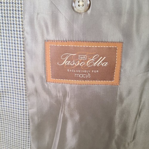 Tasso Elba Jacket Mens 44L Brown Houndstooth Blazer Silk Wool Blend 3 Button - Picture 4 of 15