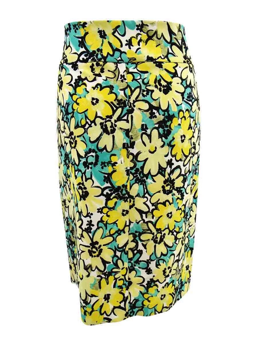 Nine West Women s Floral Print Pencil Skirt 4 Yellow Multi
