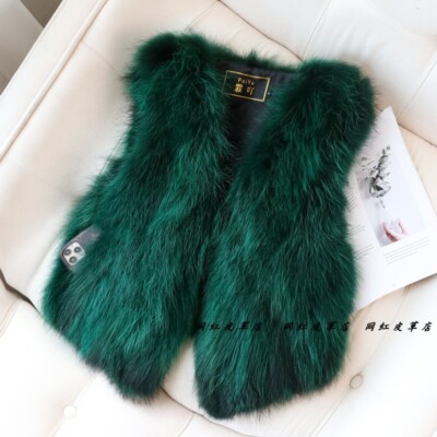 Real Fox Fur V Neck Waistcoat Vest Short Raccoon Fur Sleeveless Women's Outwears
