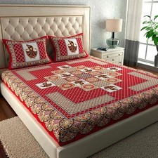BOHOBAZARINDIA Jaipuri Sanganeri Cotton Bedsheet Set Gujari Print 144 TC Double