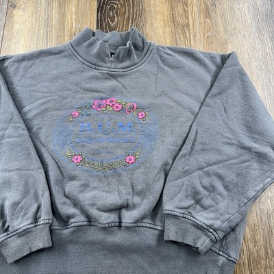Vintage Bum Equipment Cropped Sweatshirt Womens L Gray Floral Cute 90s Sweater