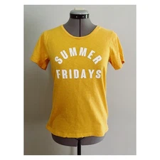 J.Crew Sz S Summer Fridays Collector Tee Golden Yellow and White Cotton