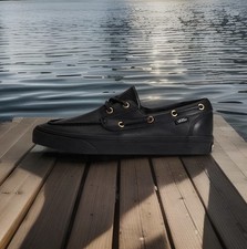 VANS 2-Eyelet Boat Faux Leather Shoe-Black