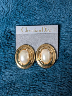 Vintage CHRISTIAN DIOR Germany Ohrringe vergoldet Kunstperlen oval Clip on RAR