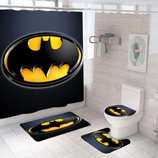 Bathroom 4 Pieces Set Shower Curtain, Lid Cover and Bath Mat, Non-Slip Rugs, ...