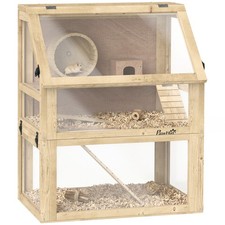 PawHut Wooden Hamster Cage w/ Detachable Bottom, Hut, Seesaw Refurbished