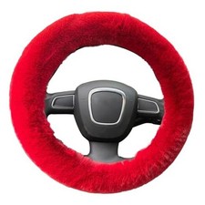 Fluffy Steering Wheel Cover for Women, Fuzzy Winter Fashion Wool Fur Soft Red