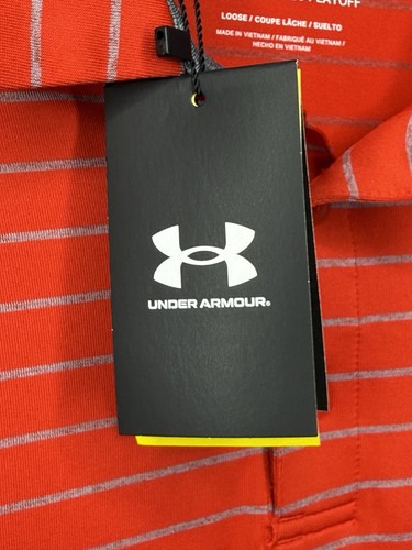 NWT Under Armour Men's Small Playoff Polo Tour Stripe Red Golf Shirt UPF 40 - Picture 6 of 14