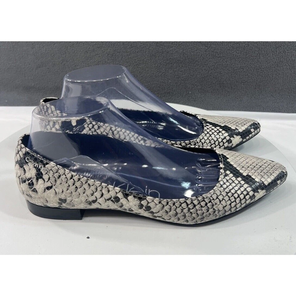 Calvin Klein Emerin Pointed Toe Flat Shoes Snake Print Black White Women SZ 8.5 - Image 3 of 4