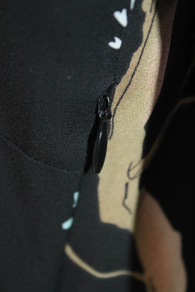 Nanette Lepore Women Shirt Dress Black Floral Long Sleeve Zip Size 10 - Image 4 of 4