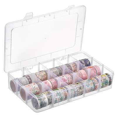 1 PCS Plastic Washi Tape Organizer, Adjustable 15-Grid Compartment Washi Tape St