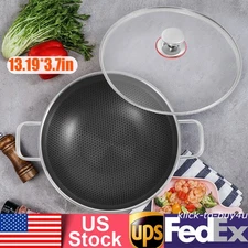 Skillet With Lid 14 Inch Non Stick Paella Pan Stainless Steel Frying/Cooking Pan