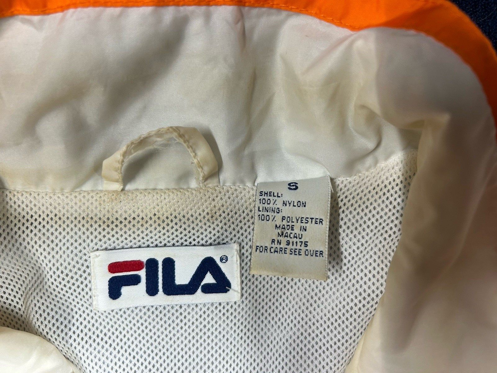 Giacca a vento tuta FILA arancione e bianca vintage anni 90 logo taglia small