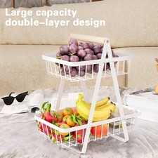 2 Tier Fruit Basket Handle Holder Rack Vegetable Bowl Storage Stand Bread Rack
