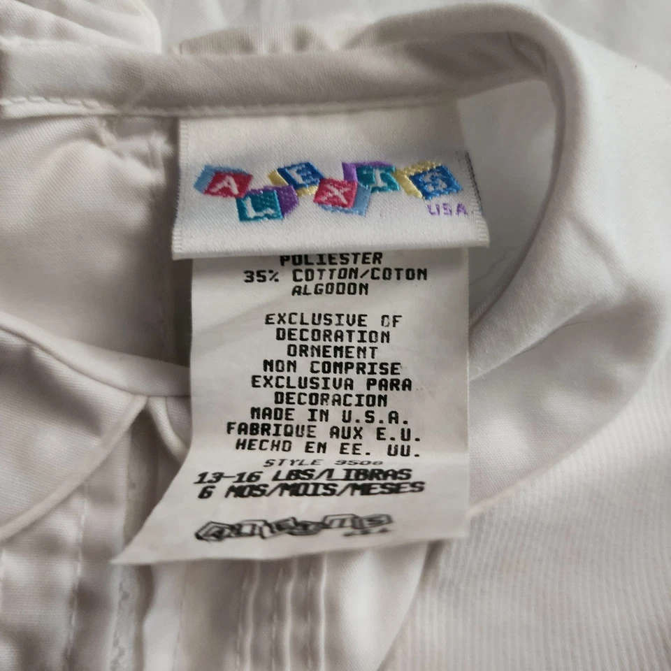 Roupa de uma peça Alexis anos 80 anos 90 bebê batismo branco Páscoa tamanho 6 meses feita nos EUA - Imagem 3 de 4