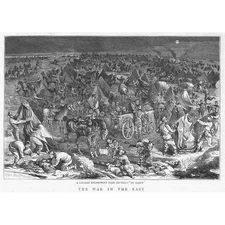 RUSSO TURKISH WAR A Cavalry Encampment near Shumla - Antique Print 1877