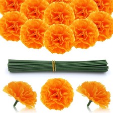 Bulk 50 Realistic Orange Marigold Flower Heads with Flexible Stems  Versatile