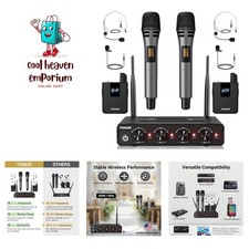 Wireless Microphone System, 4  10-Channel UHF Cordless Handheld Mic Set with...