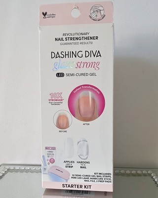 Dashing Diva Glaze Strong Semi-Cured Gel Starter Kit Nail Strips + Mini LED Lamp