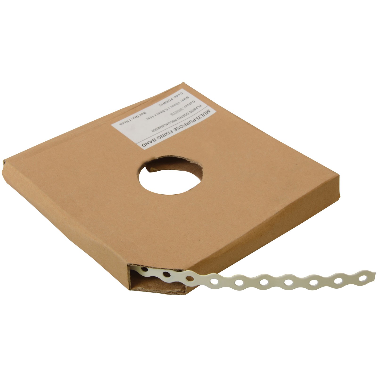ForgeFix White Plastic Coated Pre-Galvanised Band 12mm x 0.8 x 10m Box 1