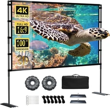 Projector Screen and Stand 100 inch Portable Projection 16:9 4K HD... 