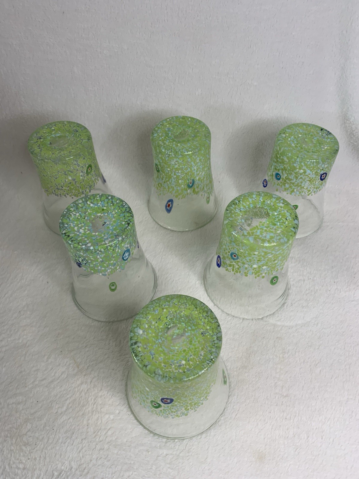  Amici Monet Green Double Old Fashion Hand Blown Glasses Set of 6