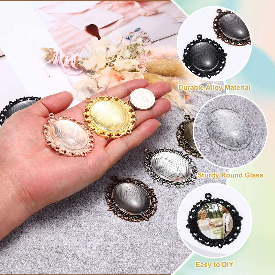 Kit de 10 piezas para hacer colgantes Kit de bandeja colgante ovalada de 30 mm, oro rosa Foto 3 de 4