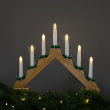 LED Lighted Christmas Candelabra Bridge - 13" - Natural Wood