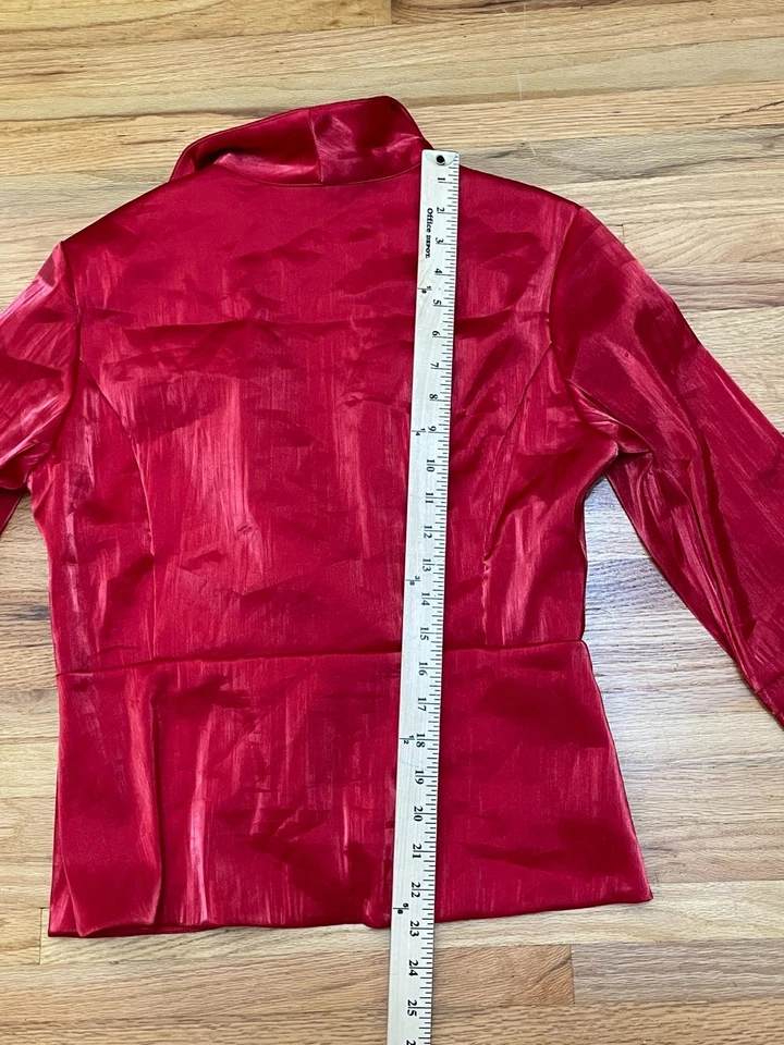 Blusa Samuel Dong Para Mujer M Roja Poliéster Top Envoltura Arrugada Clásica Cottagecore Foto 3 de 4