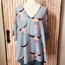 Show Me Your Mumu Southwest Sheer Tunic Top V-neck Short Sleeve Pullover Size S