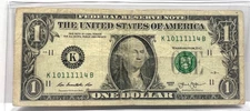 $1.00 NOTE/ CURRENCY GREAT SERIAL # LIARS POKER 6 of a KIND ACES!  K 10111114 B