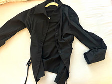 Damen Bluse Schwarz Gr. S Langarm Kragen Knop...