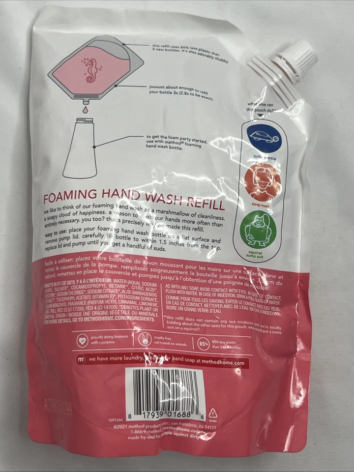 Recarga de jabón de manos espumoso Method, pomelo rosa, 28 oz. Nuevo sin abrir A 13 Foto 4 de 4