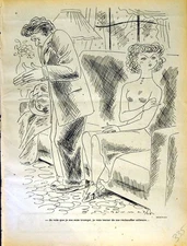 Original Old Antique Print Le Rire French Humor Magazine Lady Man House Romance