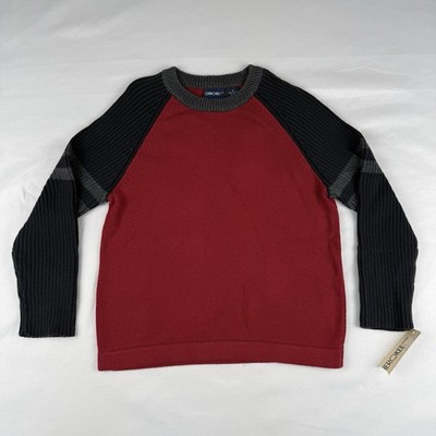 Cherokee Boys Pullover Sweater Red Gray Black Small Cable-Knit Crew Neck New