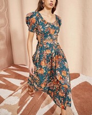 Ulla Johnson Golda Floral Midi Dress in Green Size 4 Pockets Boho