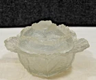 Classic Vintage Portieux Vallerysthal Frosted Glass Lidded Cabbage Bowl 7” X  4”