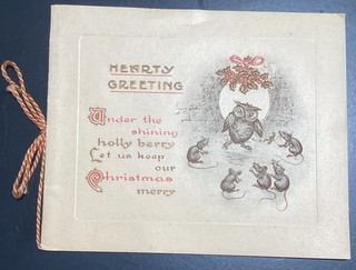 Vintage Unused Christmas Greeting Card Mice Mouse w Owl England