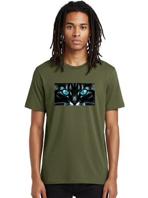 Black-Cat-Face Mens Graphic Tee, 100% Cotton, Casual Summer Wear
