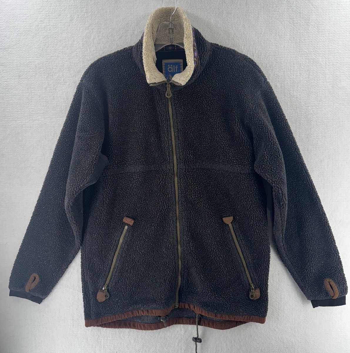 Alf Kuhl Jacket Men S Black Fleece Sherpa Aztec Collar Full Zip