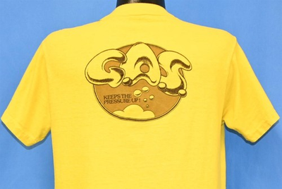 #ad vintage 70s GAS KEEPS THE PRESSURE UP BONNIE YELLOW COTTON t shirt MEDIUM M $103.00