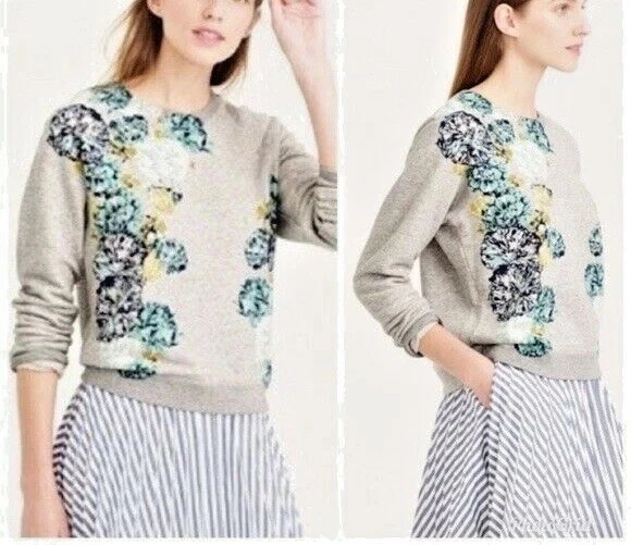 $75 NUEVO CON ETIQUETAS J.Crew Sudadera Floral Acuática S JCrew Mujer Sudadera HTA GRAFITO Foto 2 de 4