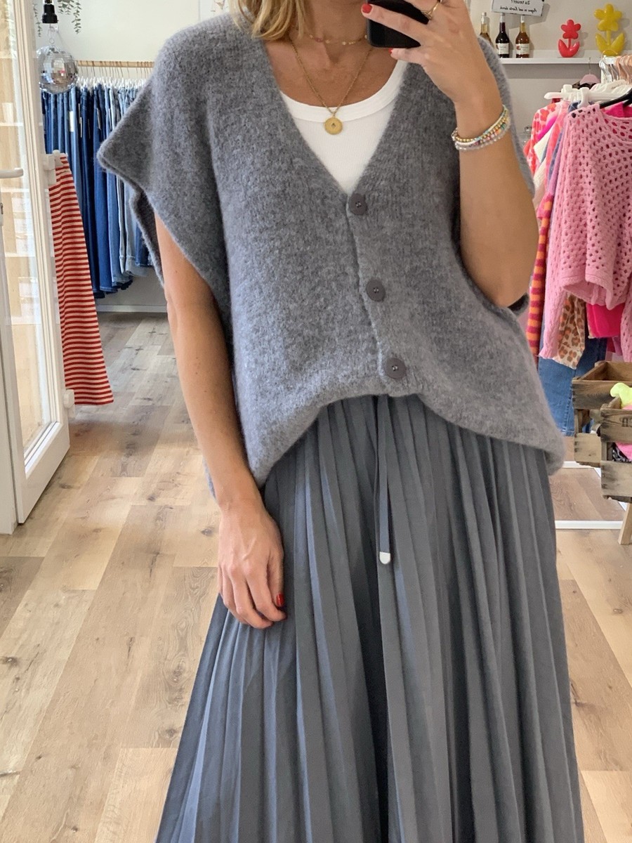 Oversized Ärmellose Strickweste Grau Backprint CIAO Onesize bis Gr